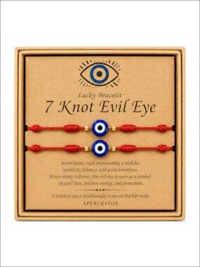 2 Pack Adjustable 7 Knot String Evil Eye Bracelets Nazar Charm Handmade